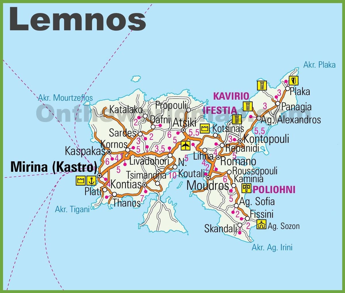 利姆诺斯岛希腊的地图