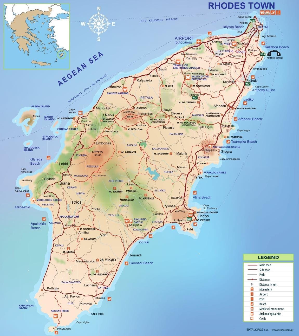 希腊罗得岛的地图