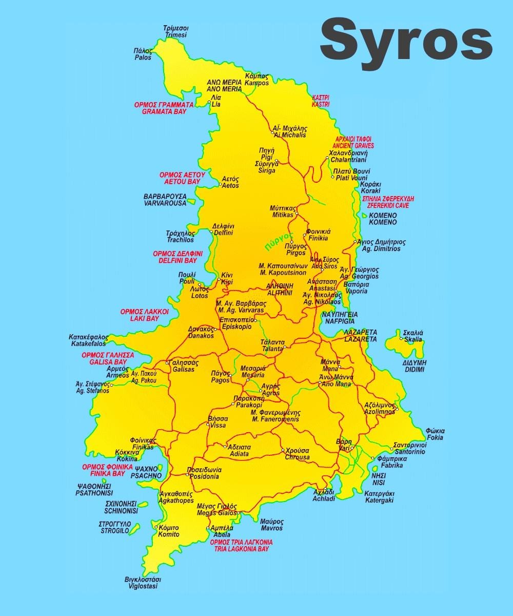 锡罗斯岛希腊的地图