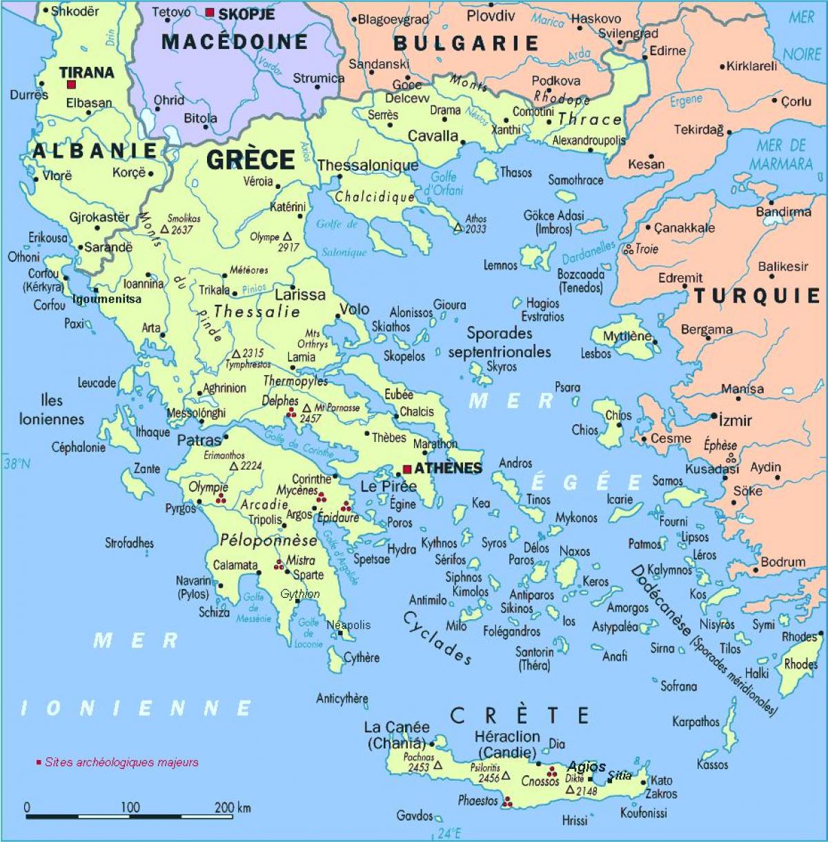 希腊地图和周边地区