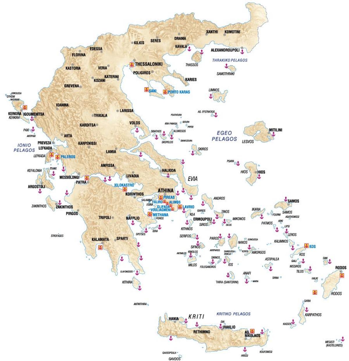 希腊港口的地图